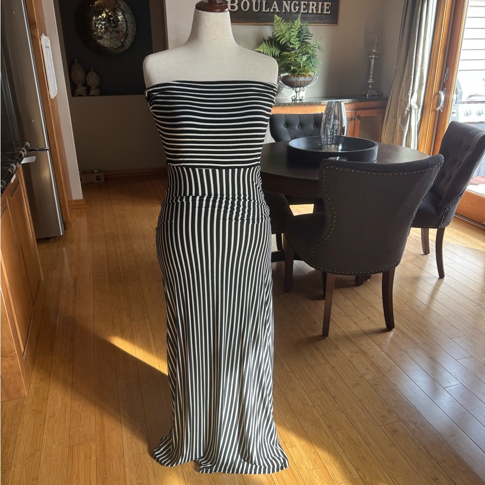 Elegant Black and White Striped Dress